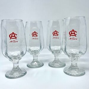Vintage Libbey Adolph Coors Beer Glasses Rippled Hexagonal Stemmed Red Logo